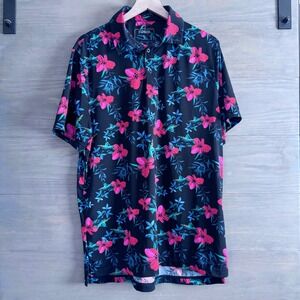 Sosik Golf Polo Size Large Red Floral‎ Hawaiian Performance